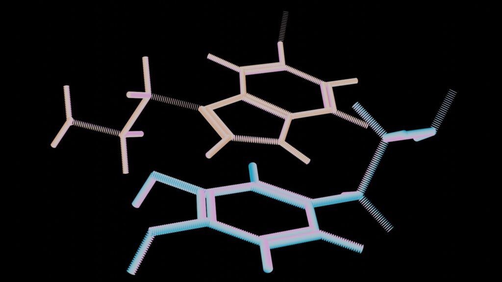 a group of three different structures on a black background